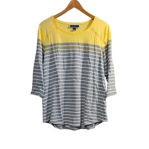 Karen Scott Amanda Striped Top Yellow / Gray / White Plus Sz 1X